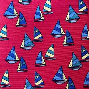 Silk Sailboat Tie in Red with Yellow and Blue Sailboats Men's Silk Neck Tie
